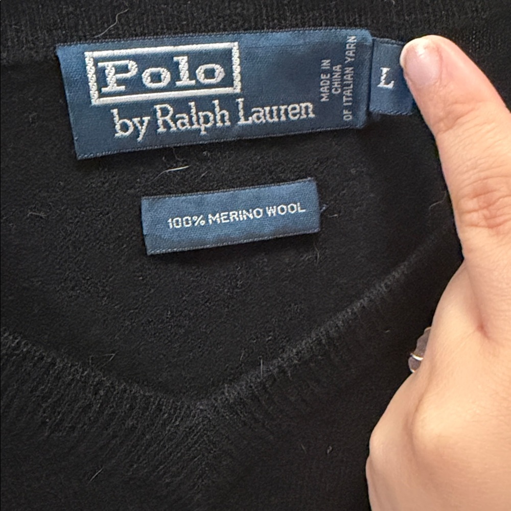 Polo Ralph Lauren v neck sweater men’s size large 100% merino wool purple pony - Picture 2 of 3